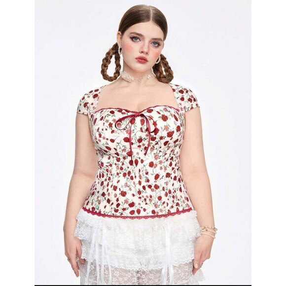 ROMWE 3XL Roses Fairycore Cottagecore Y2K Babydoll Lace Contrast With Cami Top - Picture 1 of 7